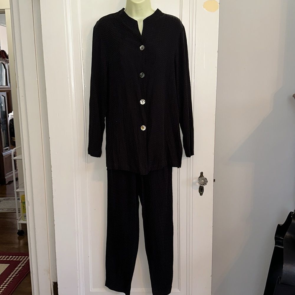 Vtg 80s/90s Moray California Asian inspired black bemberg 2 pc‎ top/pants outfit